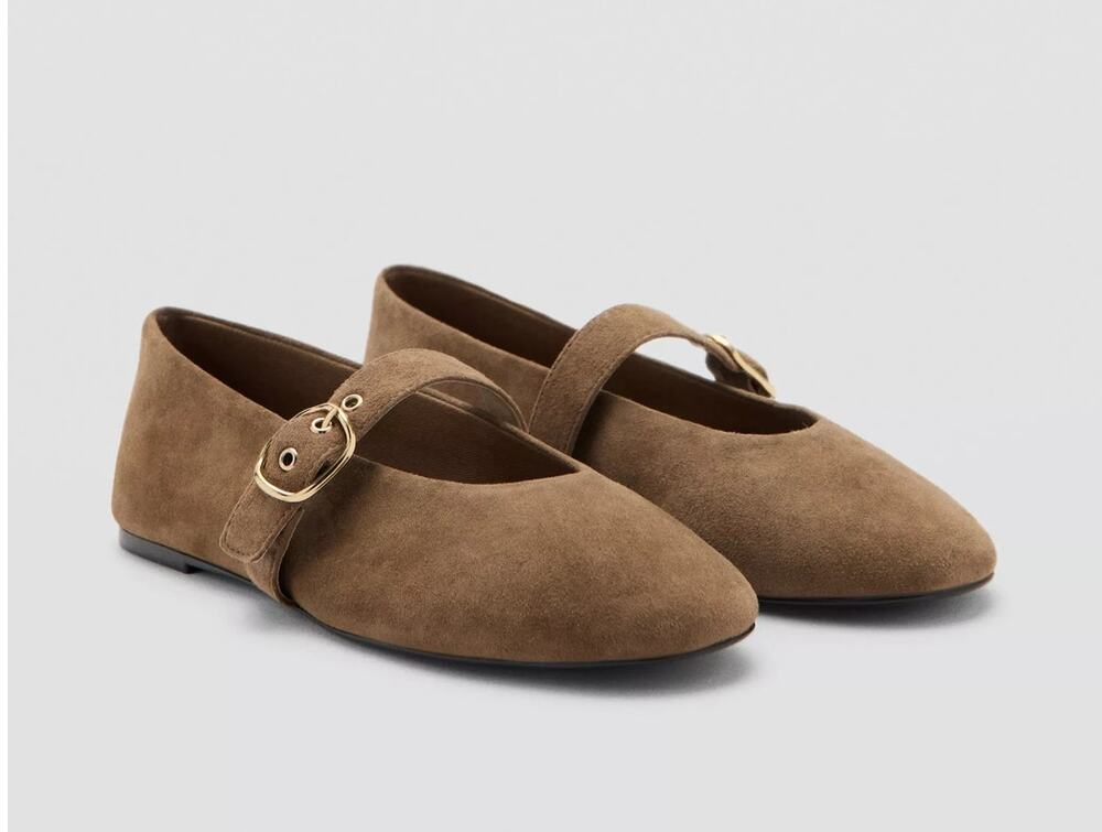 MNG Mango Sand Suede Goat Leather Mary Jane Flat Minimalist Buckle EU38 US7.5